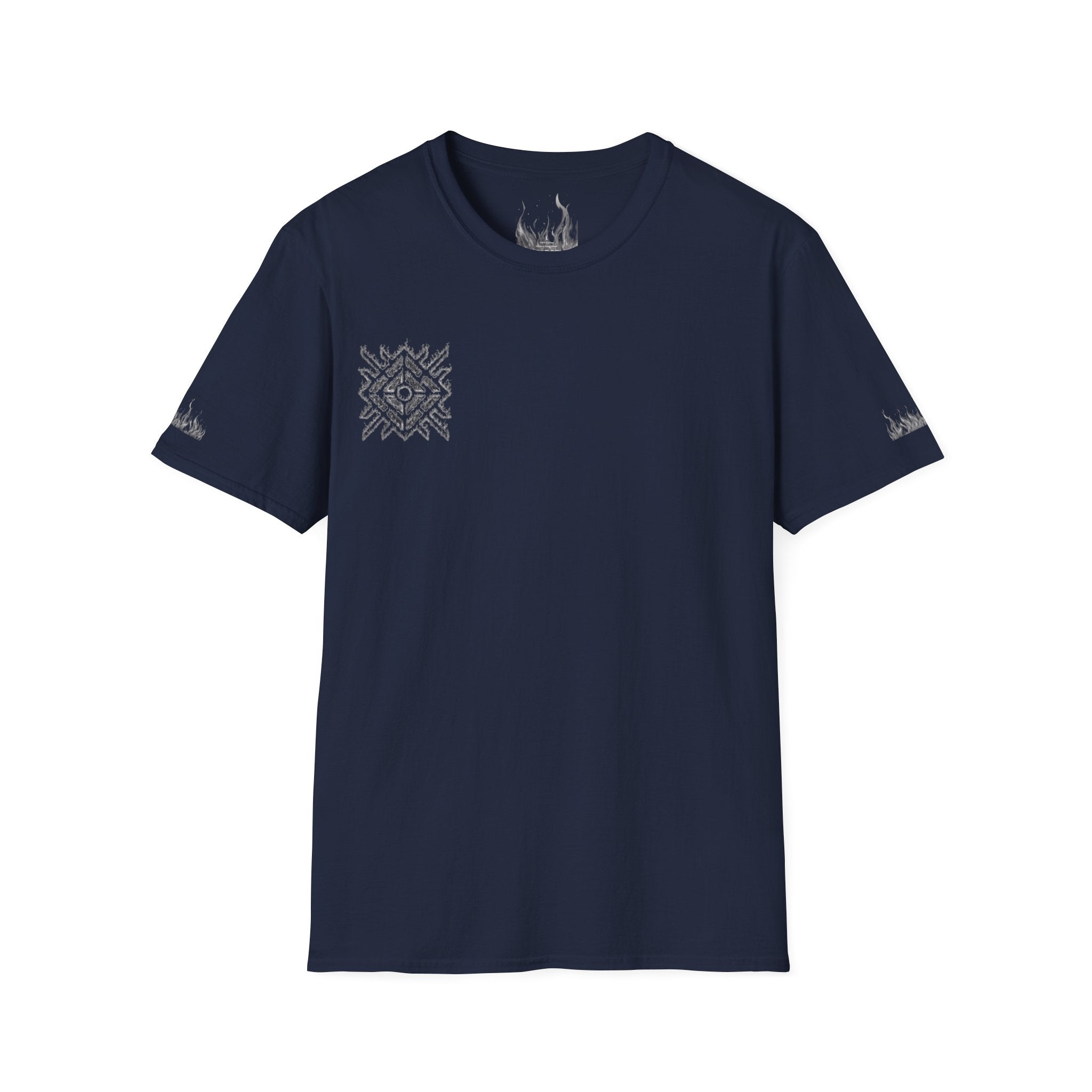 Ornate Geometric Chest Tee - Subtle Monochrome Tribal Accent T-Shirt
