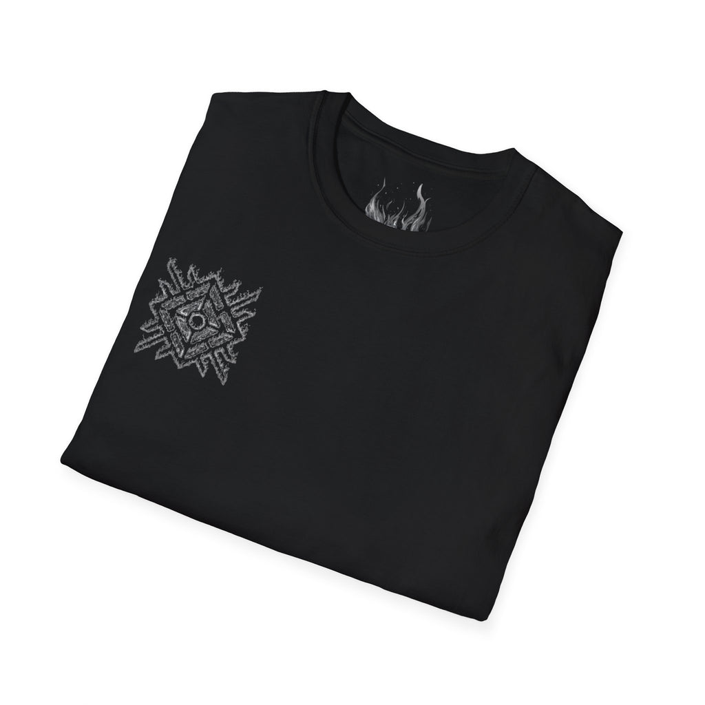 Ornate Geometric Chest Tee - Subtle Monochrome Tribal Accent T-Shirt