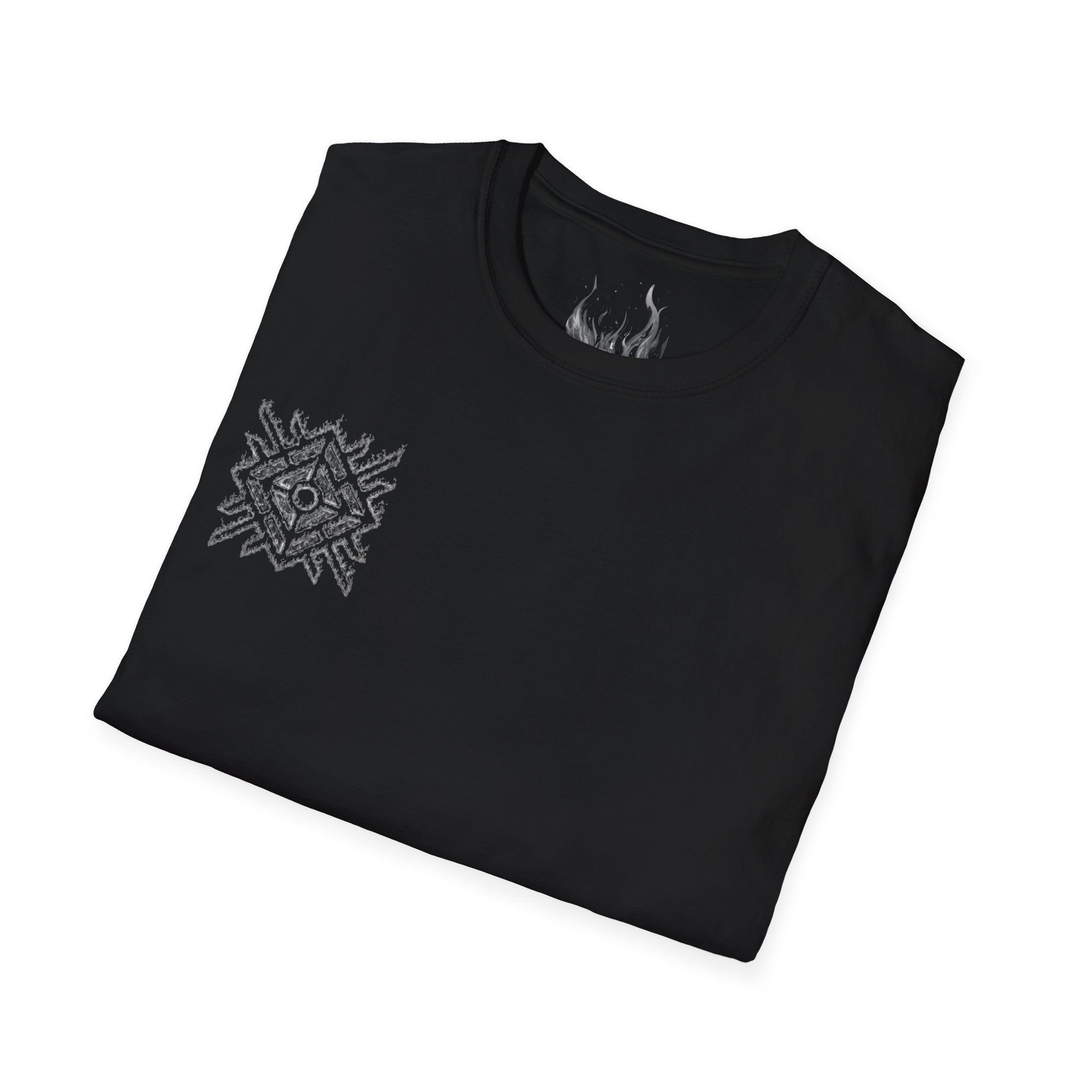 Ornate Geometric Chest Tee - Subtle Monochrome Tribal Accent T-Shirt