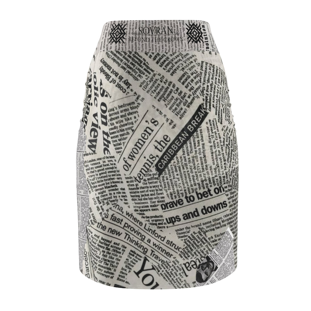 SOVRAN Newspaper Print Pencil Skirt — Retro Collage AOP Women's Skirt