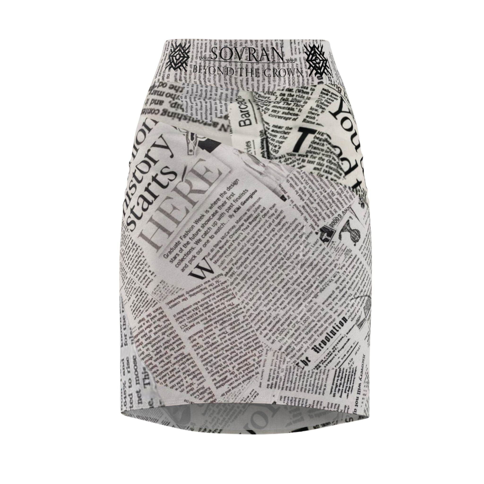 SOVRAN Newspaper Print Pencil Skirt — Retro Collage AOP Women's Skirt