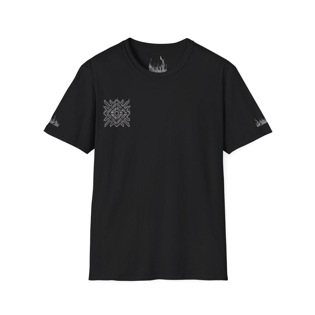 Ornate Geometric Chest Tee - Subtle Monochrome Tribal Accent T-Shirt