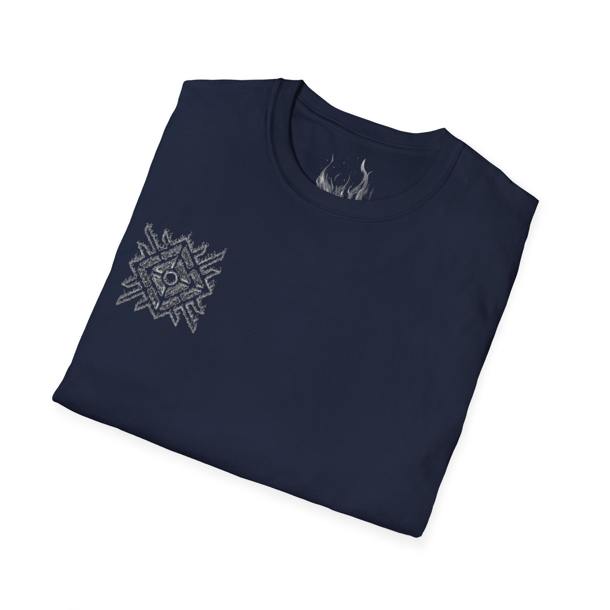 Ornate Geometric Chest Tee - Subtle Monochrome Tribal Accent T-Shirt