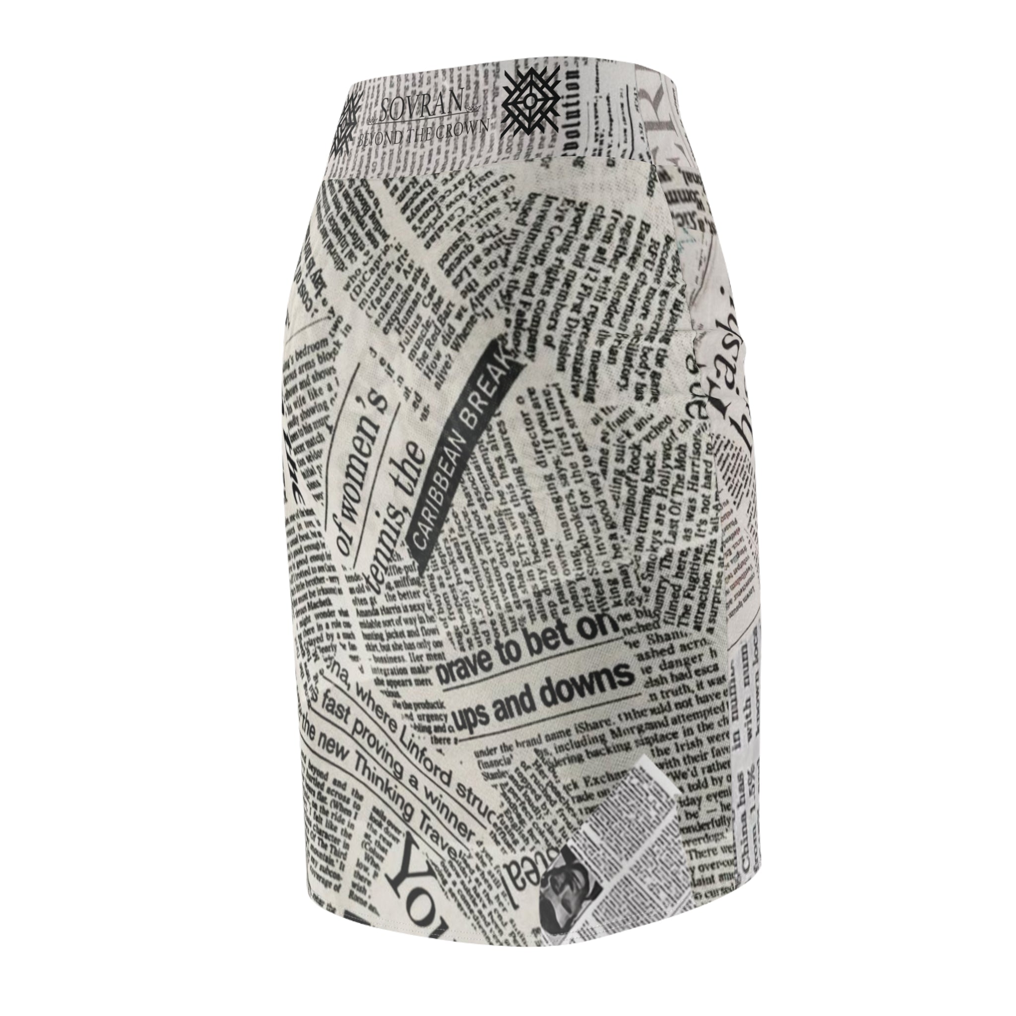 SOVRAN Newspaper Print Pencil Skirt — Retro Collage AOP Women's Skirt